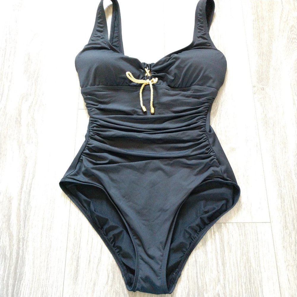 LAUREN RALPH LAUREN Cord Corset Bust One Piece Swimsuit